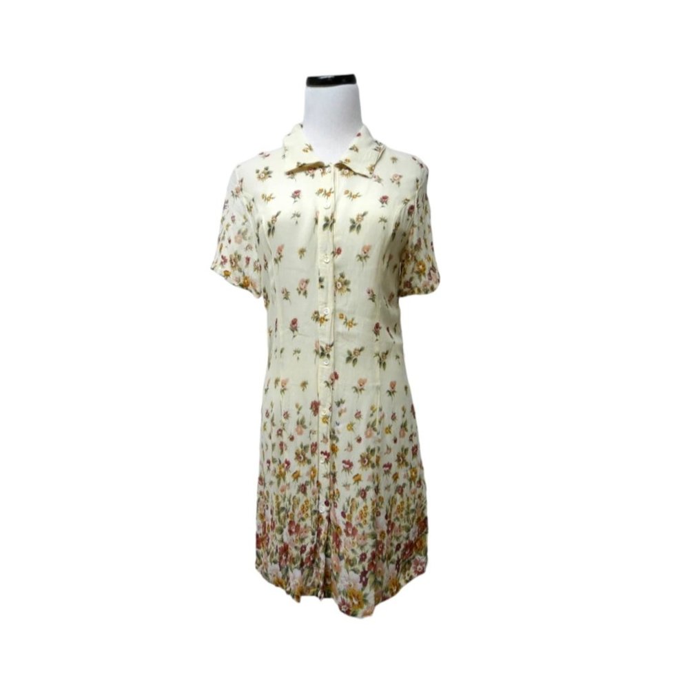 90s Solutions Original floral print sheer shirt dress . medium